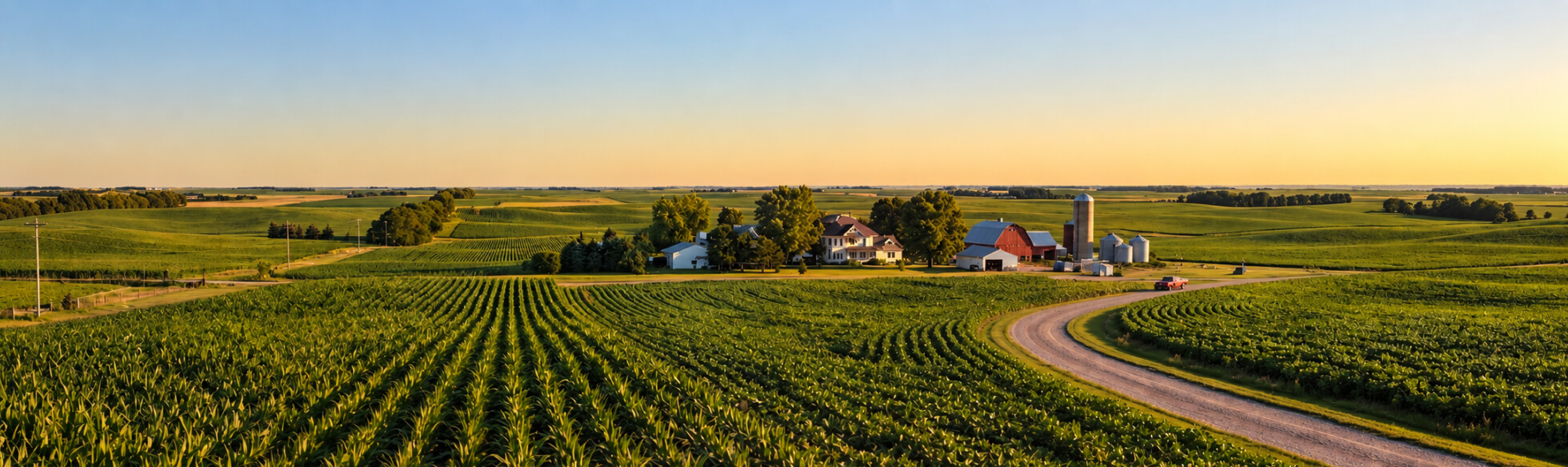 Iowa farmland with windmill and barn